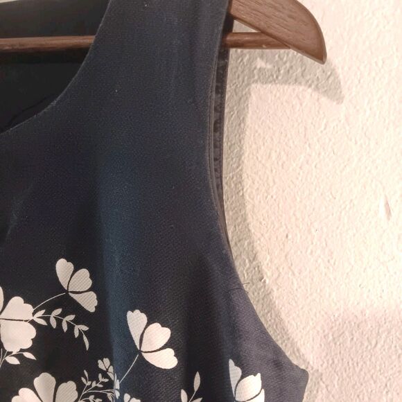 Ann Taylor Loft Dress Sz 14/16 Navy White Floral Sleeveless A Line Button Detail - Picture 6 of 13